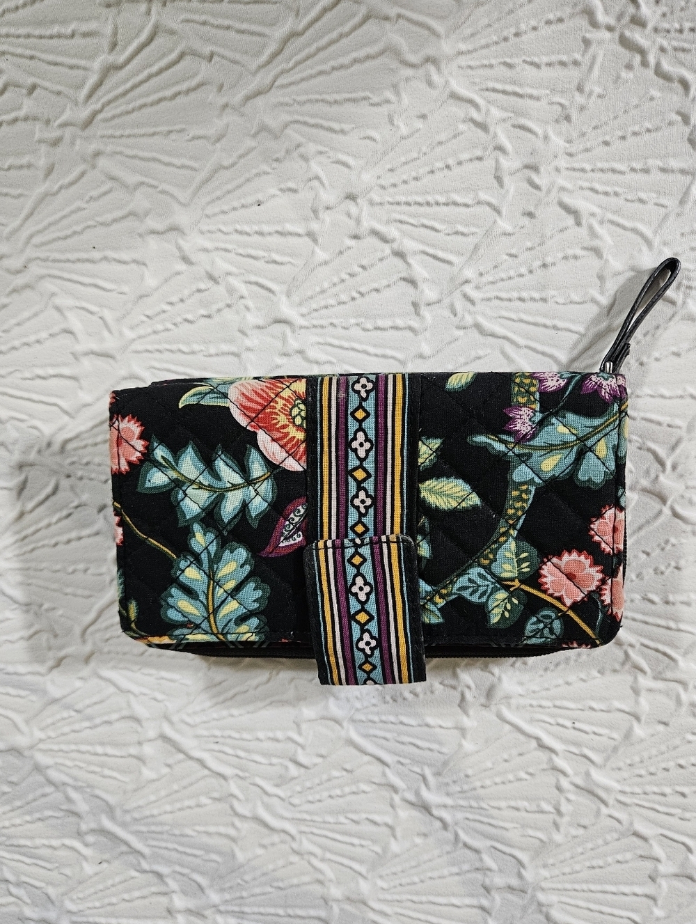 Vera Bradley Quilted Floral Wristlet Wallet - Black Floral Print RFID Retired